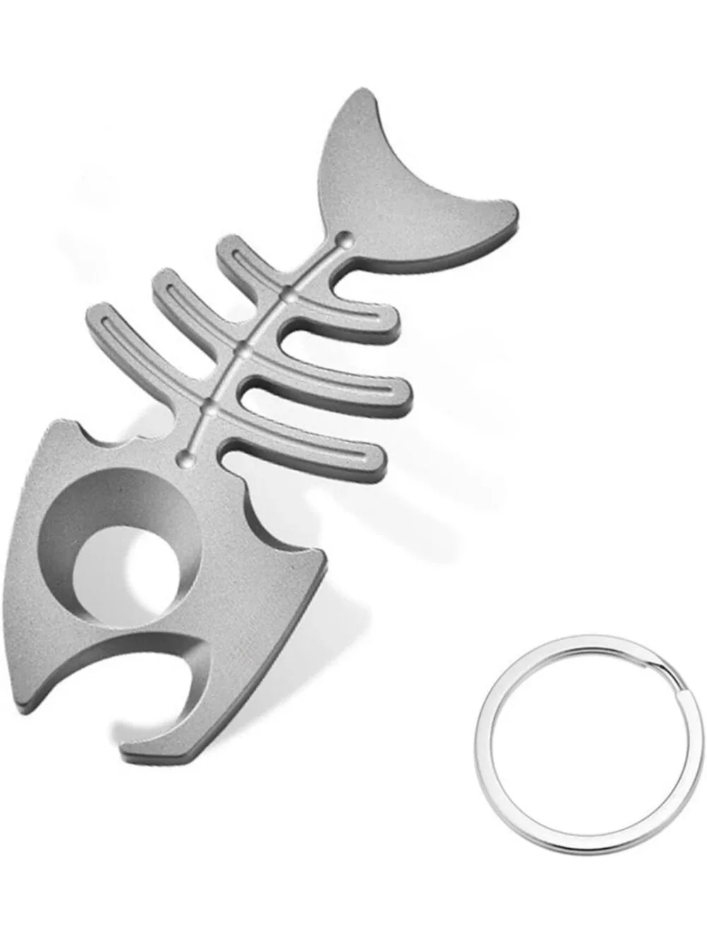 Titanium Fishbone Keychain Bottle Opener with Stainless Steel Ring - EDC Tool